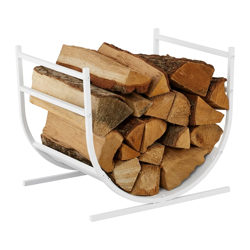 Relaxdays U-shaped log holder, metal, HWD: 40x46x38 cm, firewood storage for logs, stacked wood, white