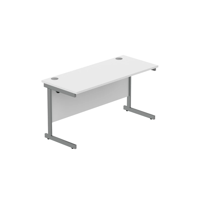 Heavy Duty Rectangular Office Desk, Steel Frame, 120kg Weight Tolerance, 25mm FSC® Top with Modesty Panel – 1400 x 600mm, Arctic White