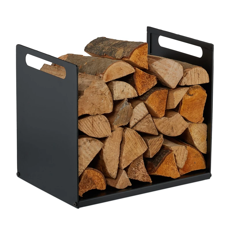 Relaxdays Firewood Holder, Metal, Modern, HWD: 35x40x30 cm, Firewood Rack, Firewood, Stacked Logs, Black