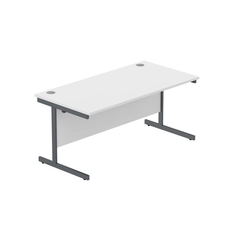 Heavy Duty Rectangular Office Desk, Steel Frame, 120kg Weight Tolerance, 25mm FSC® Top with Modesty Panel – 1600 x 800mm, Arctic White