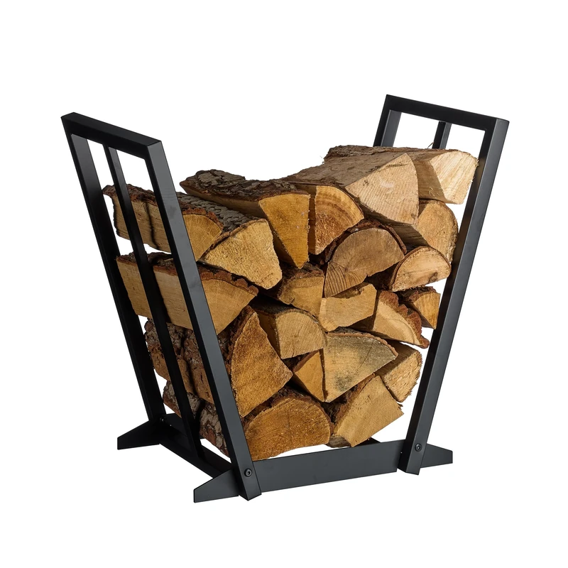 Relaxdays Firewood Rack, Metal, HWD: 55.5 x 62 x 35 cm, Wood Storage for Logs, Stacked Wood, Black