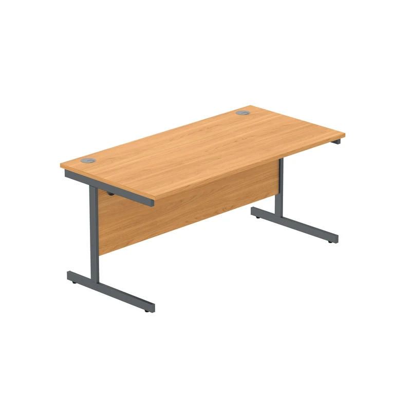 Heavy Duty Rectangular Office Desk, Steel Frame, 120kg Weight Tolerance, 25mm FSC® Top with Modesty Panel – 1600 x 800mm, Norwegian Beech