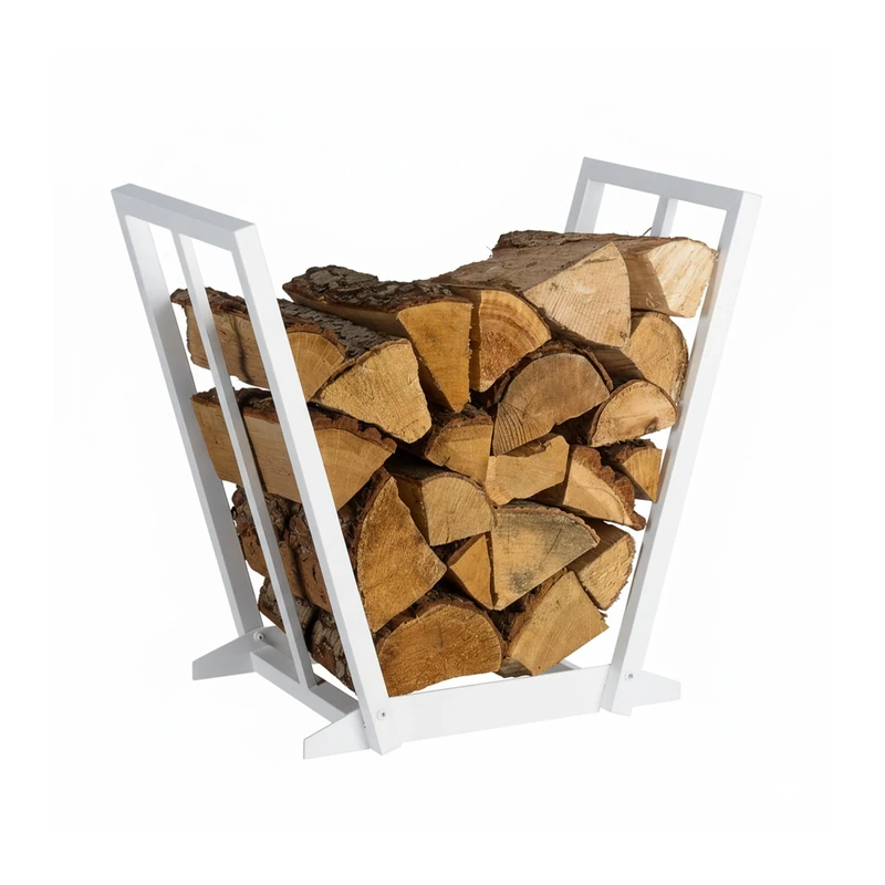 Relaxdays Holder, Metal, HWD: 55.5 x 62 x 35 cm, Firewood Storage for Logs, Stacked Wood, White, 100% Iron