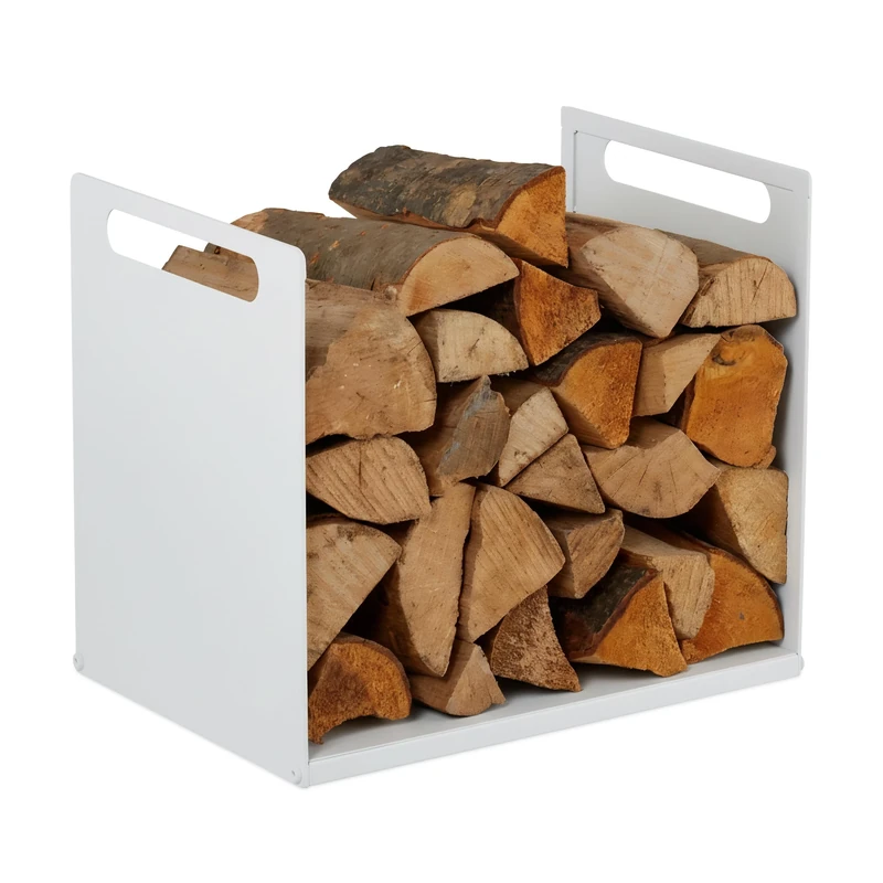 Relaxdays Firewood Holder, Metal, Modern, HWD: 35x40x30 cm, Holder for Logs, Stacked Wood & Firewood, White