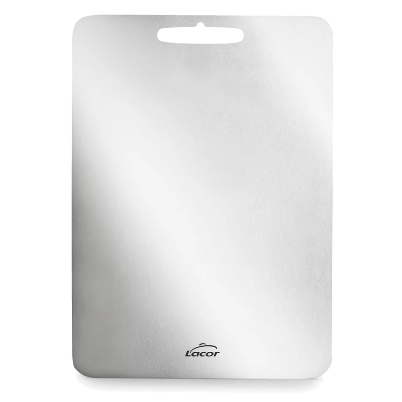 Lacor - 60773 - Titanium Cutting Board, 99% Pure Titanium, 25 x 36 cm, Reversible, Hygienic, High Cut and Heat Resistance, with Hanging Hole