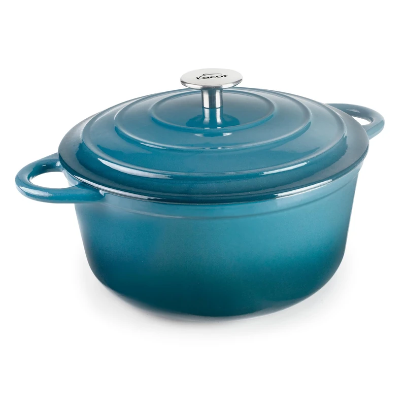 LACOR - 71704 - Cast Iron Enamelled Casserole, 3.5 Litres, Diameter 24 cm, Round Ocean, Uniform and Resistant Cooking, Suitable for Induction, Oven and Dishwasher