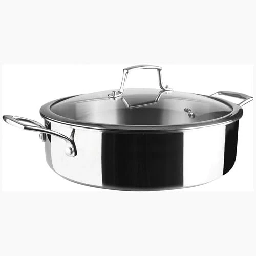 Lacor - 60888 – Trichef Low Saucepan, 5 L, 28 cm, 18/10 Stainless Steel Trichef Saucepan with Handles and Knob in Cast Steel, Suitable for Induction, Oven and Dishwasher Safe
