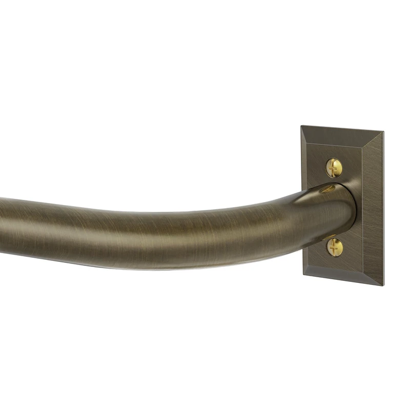 Antique Bronze Curtain Rods, Heavy Duty Wrap Around Curtain Rod for Windows 48 to 84 Inch, 1" Adjustable Decorative Blackout Curved Drapery Pole, Modern Room Darkening Rod, Window Treatment Rods