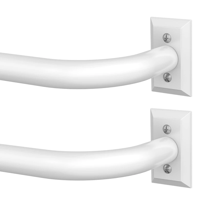 White Curtain Rods 2 Pack, Heavy Duty Wrap Around Curtain Rod for Windows 48 to 84 Inch, 1" Adjustable Decorative Blackout Curved Drapery Pole, Modern Room Darkening Rod, Window Treatment Rods