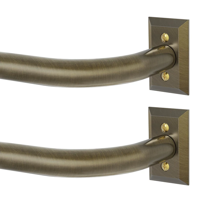 Antique Bronze Curtain Rods 2 Pack, Heavy Duty Wrap Around Curtain Rod for Windows 48 to 84 Inch, 1" Adjustable Decorative Blackout Drapery Pole, Modern Room Darkening Rod, Window Treatment Rods
