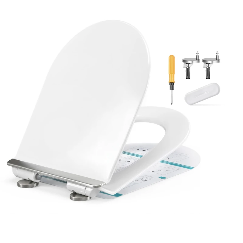 SONGMICS Duroplast Toilet Seat, Elongated D-Shaped, Soft Close
