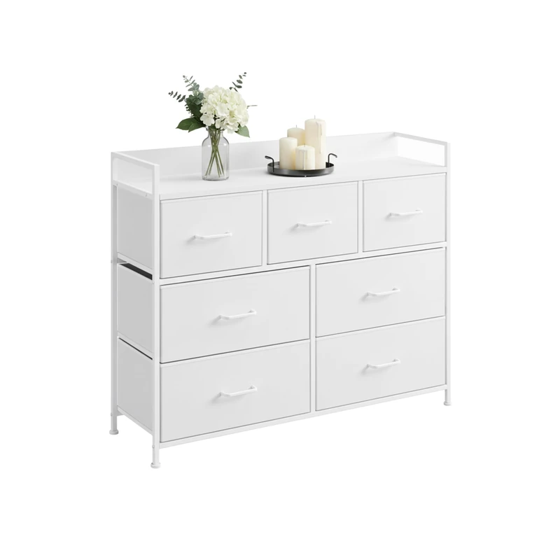 Relaxdays chest of drawers, 7 fabric drawers, metal, MDF, HxWxD: 98 x 85 x 28.5 cm, living room, hallway, storage, white