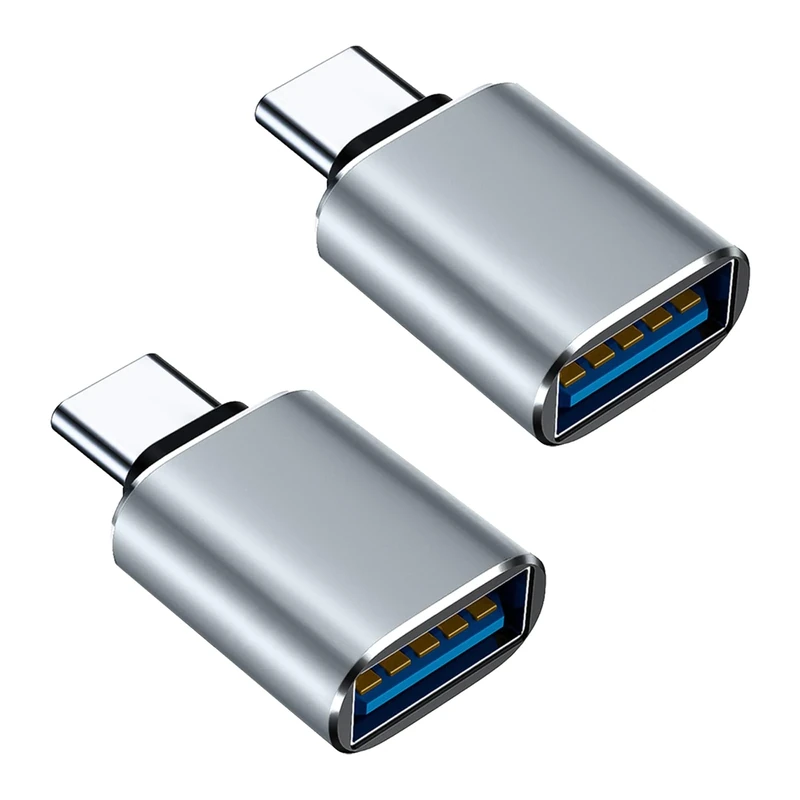 TreeTribe 2 Pack USB C to USB Adapter, Aluminum OTG Converter USB-C to USB Female Adaptor Compatible with MacBook Pro,Galaxy Type-C Smartphone and Tablet (Gray)