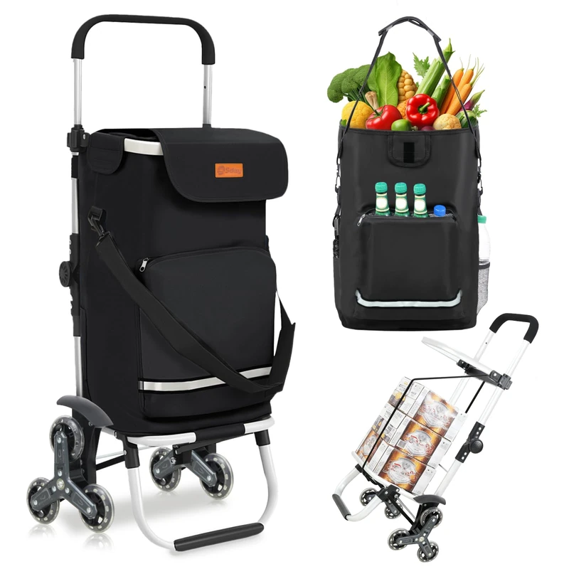 Sekey XXL Shopping Trolley Stair Climber with 3 Wheels, Shopping Trolley for Camping and Shopping with Height-Adjustable Handle, Aluminium 3-in-1 Trolley, Includes Cooling Compartment and Drinks