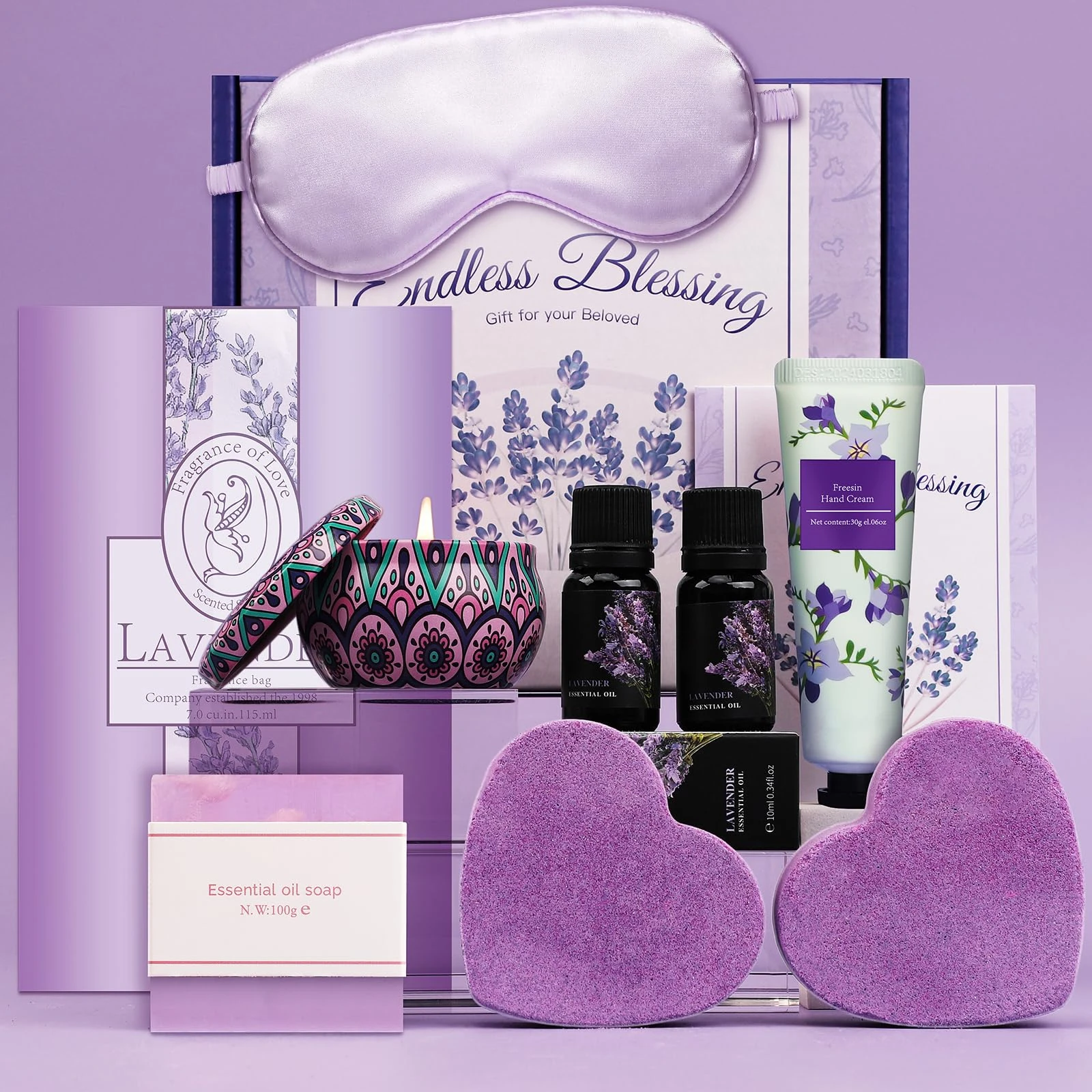 Lavender Pamper Gifts for Women,Present for Women Care Package Gifts, Bath Sets Relaxation Spa, Get Well Soon, Self Care Package for Her Ideas for Sister, Ladies, Friend, Christmas,New Year (Purple)