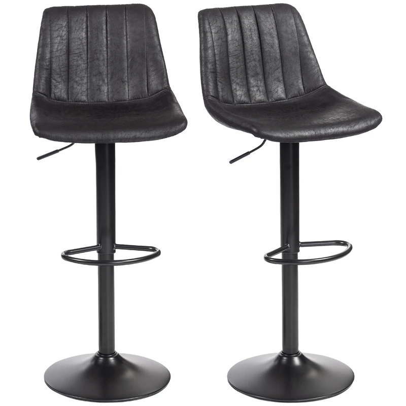 HOMCOM Bar Stools Set of 2, Swivel Breakfast Barstools with Backs, Height Adjustable Kitchen Island Stools with Footrest and Gas Lift, Leathaire, Black - Image 1
