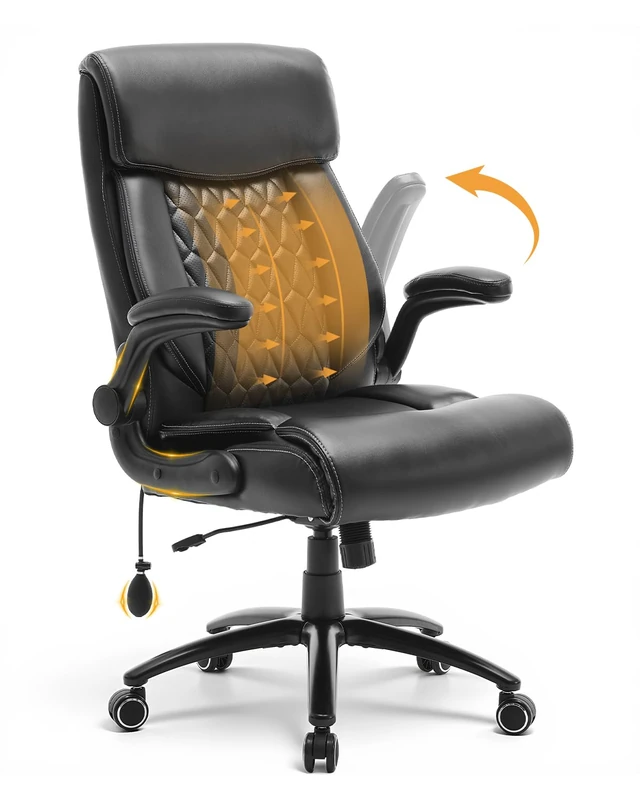 COLAMY Executive PU Leather Office Chair with Adjustable Lumbar Support, Rocking & Recline Function, Plush Headrest and Thick Cushion, Comfortable Ergonomic Chair for Home Office or Workspace,Black