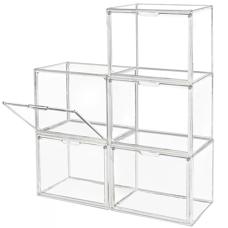 GUDEMAY Clear Stackable Plastic Storage Bins with Magnetic Lid (Transparent, Transparent-L-5 Pack)