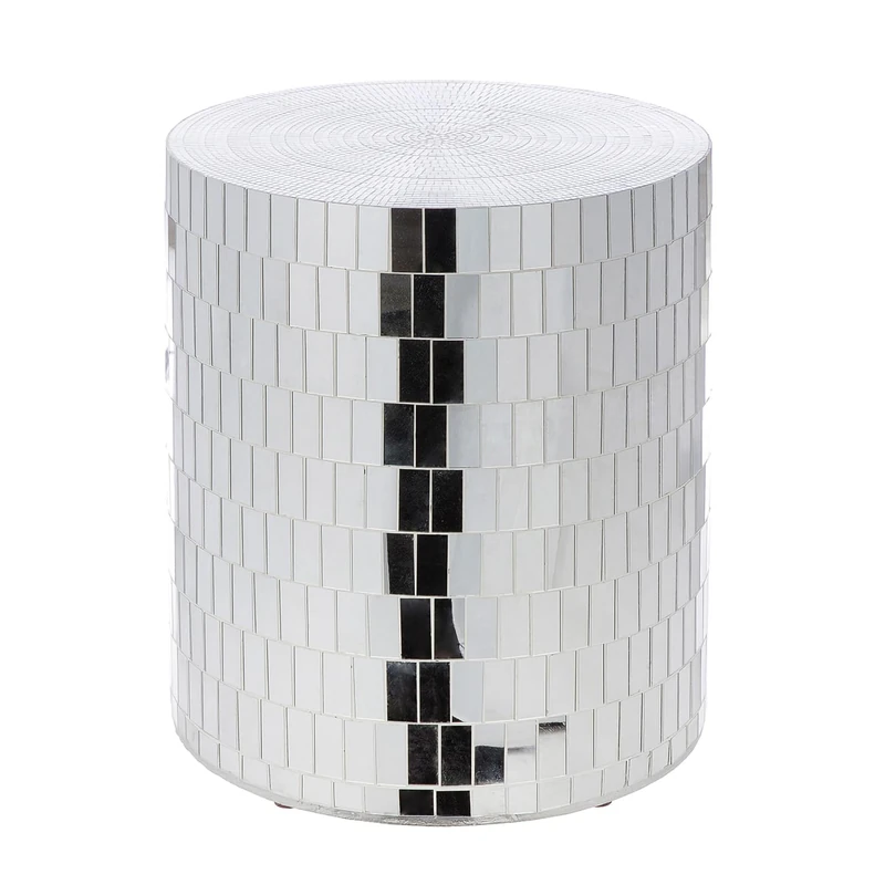 Casablanca Disco Side Table - Fibreglass and Mirror Glass - Shiny - Silver - Height 45 cm x Diameter 38 cm - Image 1