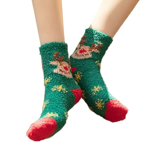 ZEPFJHE Cozy Warm Coral Fleece Slipper Socks With Cartoon Christmas Theme For Women Holiday Indoor Fuzzy Floor Hosiery Warm Winter