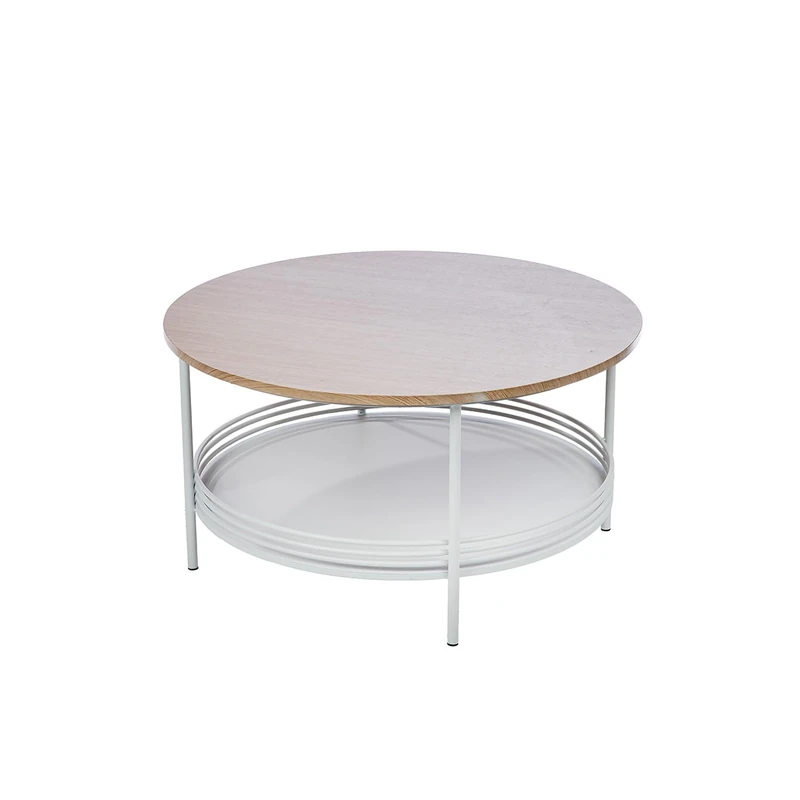 Casablanca Living Side Table, Metal, Round, Natural/White, Height 40 cm x Diameter 75 cm, Storage Table for Living Room - Image 1