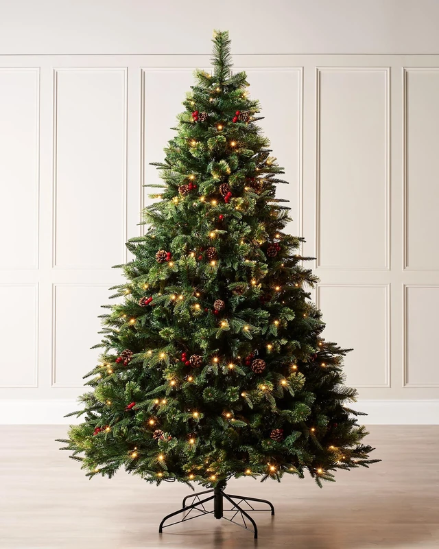 Pre-Lit Triple Tip Berries & Cones Christmas Tree, 8 ft