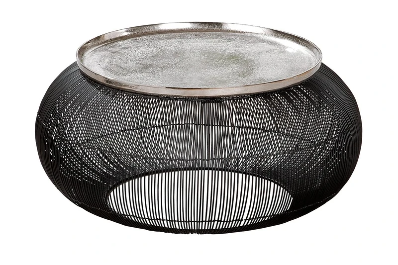 Casablanca Puntual Side Table, Aluminium, Round, Black/Silver, Height 31 cm x Diameter 64 cm, Living Room