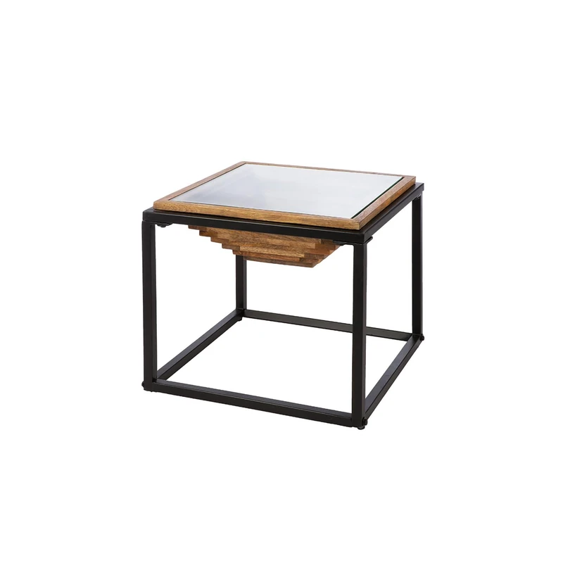 GILDE Moorea Coffee Table Metal Square Natural/Black Height 40 cm x Width 45 cm - Image 1