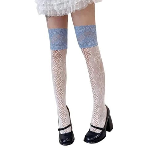 ZEPFJHE Fishnets Thigh High Stockings For Women Lace Top Sheer Over Knee Socks Hosiery Womens Lace Top Sheer Silk Over The Knee Socks