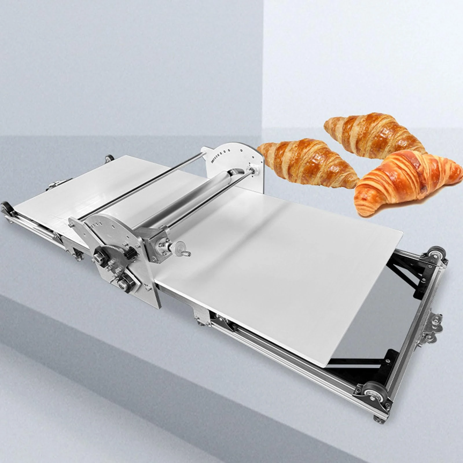 ZHJOPP Electric Croissant Maker, Stainless Steel Folding Dough Roller Machine with Adjustable Thickness for Bread, Croissants, Pastries