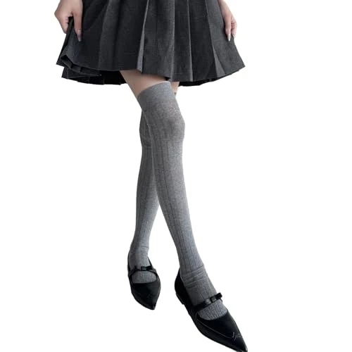 ZEPFJHE Color Blocking Thigh High Socks for Women - Striped Over Knee