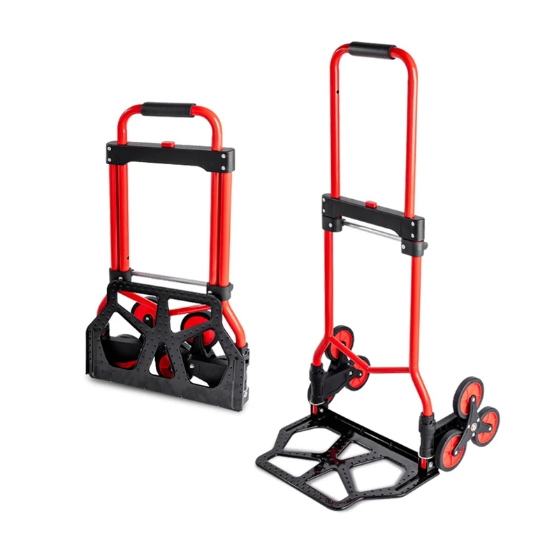 YEAUPE PRO Sack Truck, 50 kg Load Capacity, Folding Sack Truck, Height Adjustable & Stair Climber for Moving & Heavy Items, Stair Carts with 2 Expander Ropes & Sponge Handle - Red - Tricycle