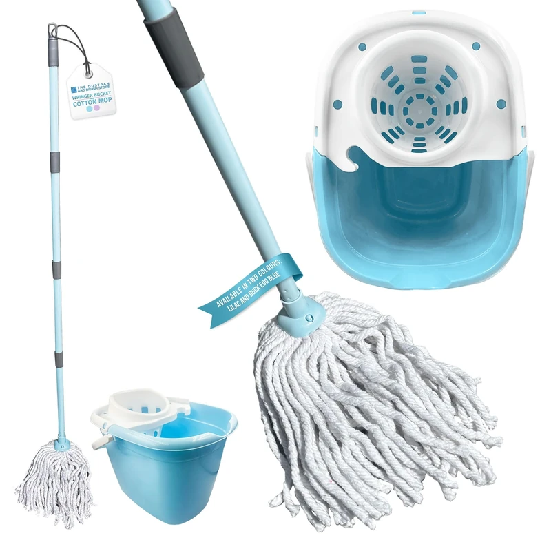 Floor Mop and Buckets Set Cotton String Mop & Bucket Set 13L Capacity Wringer, Cleaning Floors for Kitchen, Bathroom Home Cleaning - Duck Egg