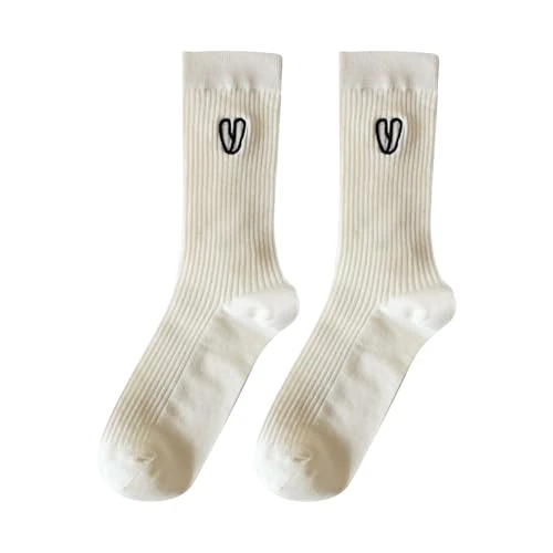 ZEPFJHE Japanese Heart Embroidered Cotton Calf Socks - Hollow Ribbed