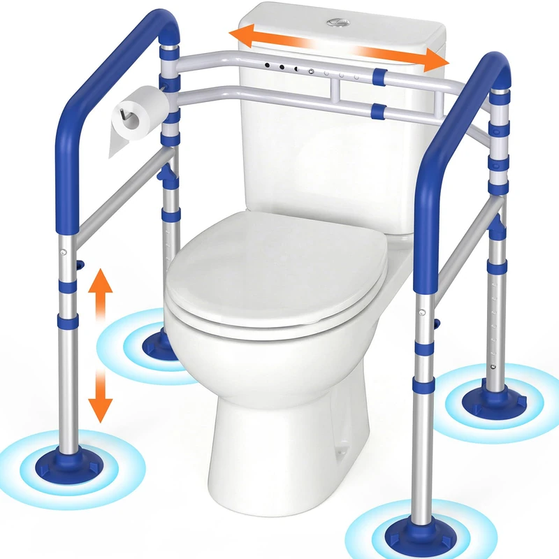 Luckfaith LTR01 Toilet Safety Frame for Elderly – 400lbs Heavy Duty No-Wobble Support, Adjustable Width& Height Commode Rails with 10cm Suction Feet, Tool-Free Bathroom Aid for Seniors & Recovery