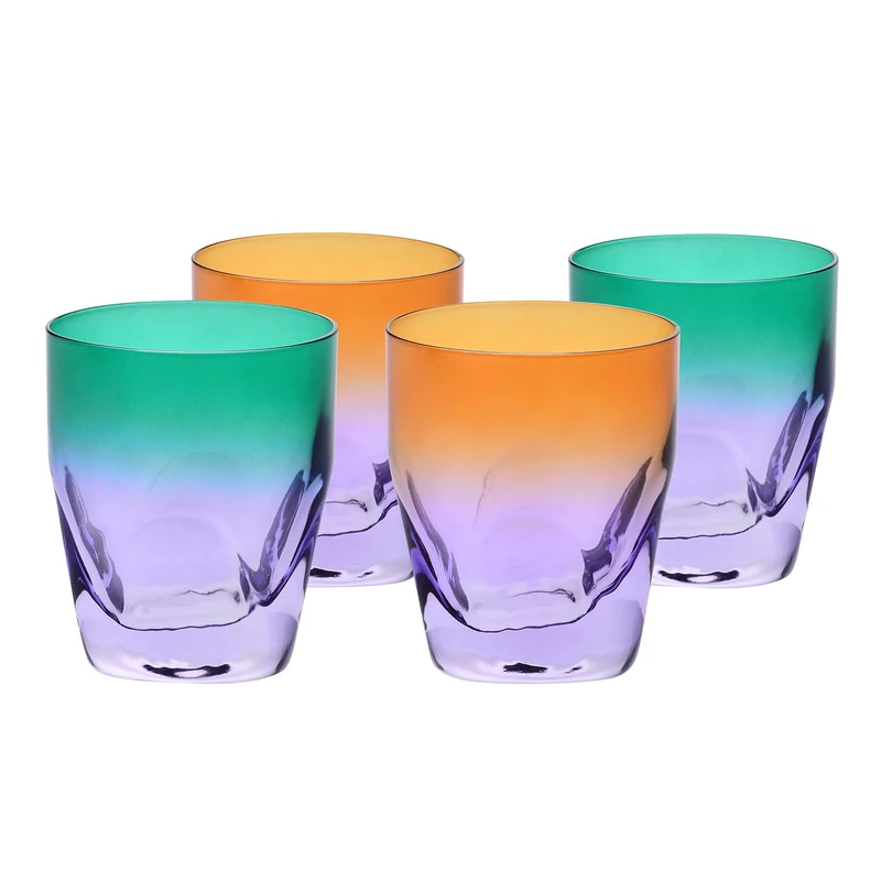 Krosno – Whisky Glasses 260 ml, Set of 4 – Aurora Collection – Handcrafted and Hand-Painted – Lead-Free Crystal – for Bourbon, Rum and Cocktails – Gift Set – Orange & Purple