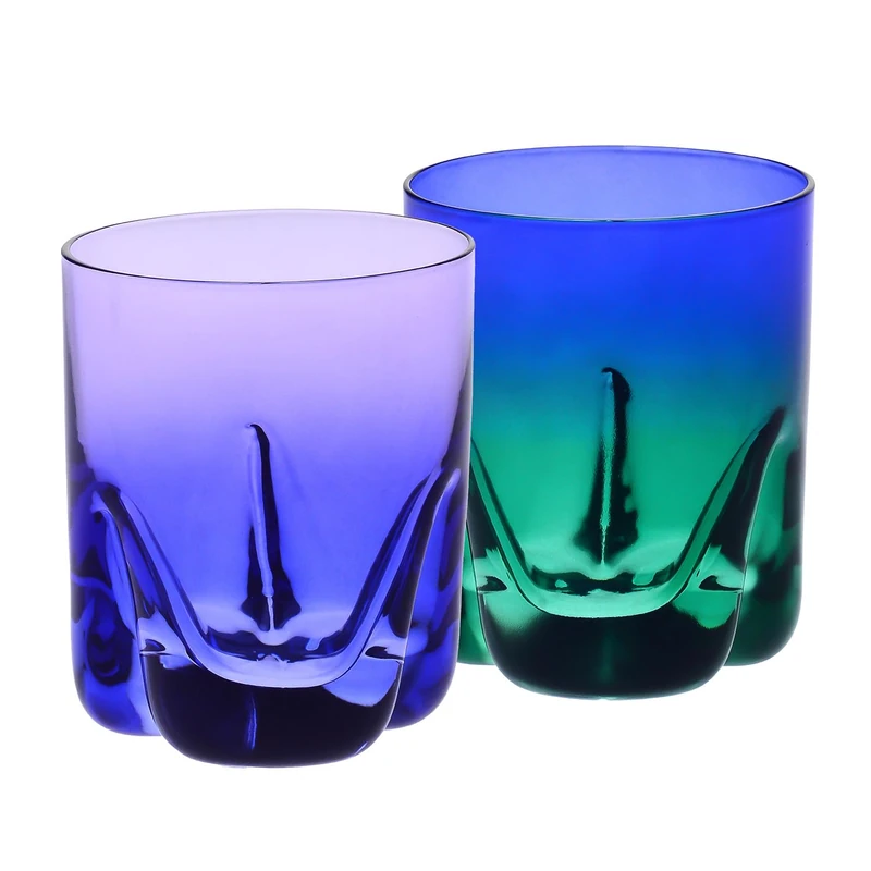 Krosno – Whisky Glasses 250 ml, Set of 4 – Aurora Collection – Handcrafted and Hand-Painted – Lead-Free Crystal – for Bourbon, Rum and Cocktails – Gift Set – Navy Blue & Purple