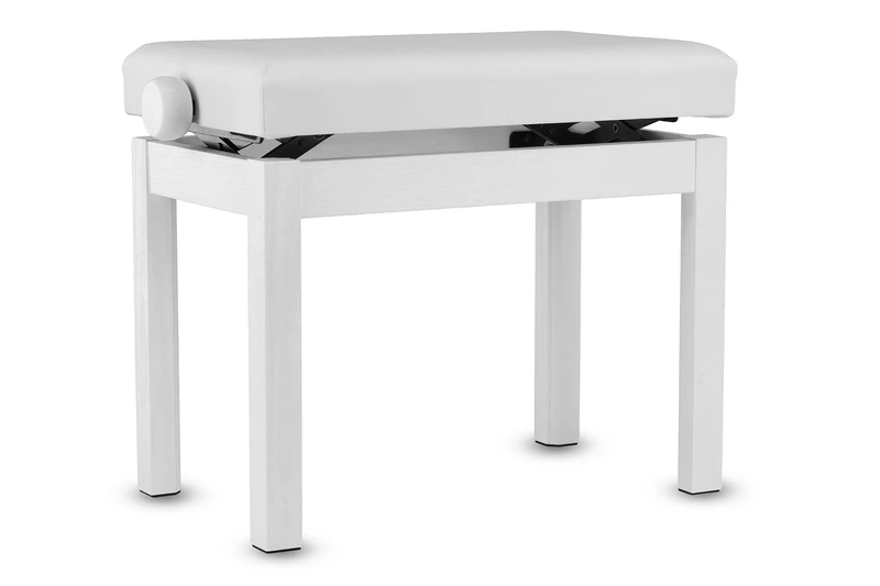 GEWA Piano Bench Student - Solid Wood - Faux Leather Seat Cover - Smooth Height Adjustment 48-57 cm - Stable Construction - White Matt