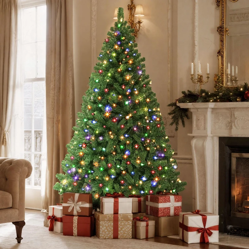 YITAHOME 6ft Artificial Christmas Tree with 250 LED, Christmas Pine Tree with 880 Tips, Foldable Metal Frame & Stand, Easy Assembly Pops Up Christmas Tree for Home Party, 182 x 110cm