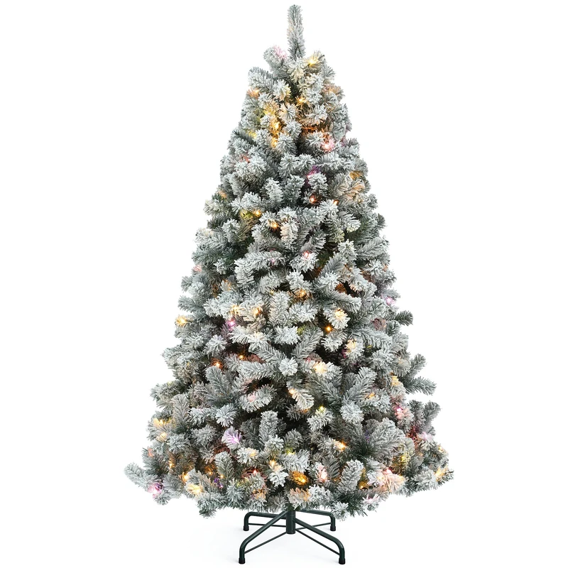 YITAHOME 228cm Artificial Christmas Tree with Snow & 550 Warm White LED Lights, 1346 Tips, Realistic Pine with Easy Fold & Metal Stand, Quick Assembly for Home or Business, 228cm H x 115cm W