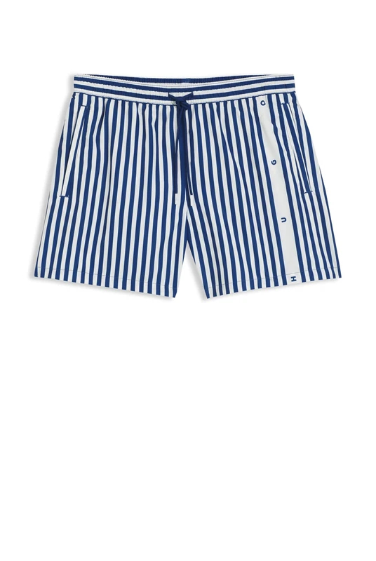 HUGO Gestreifte Badeshorts Mit Vertikalem Logo Blue