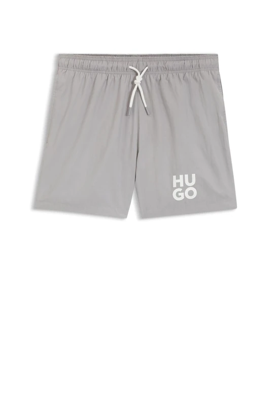 HUGO Schnell Trocknende Badeshorts Mit Stacked-Logo-Print Grey
