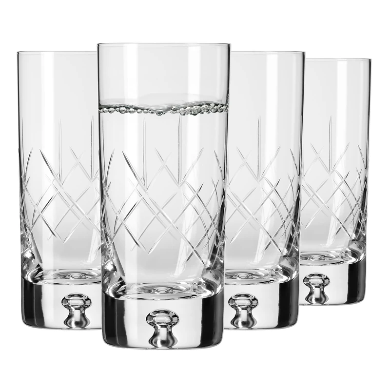 Krosno Water Glasses Set of 4-300 ml Handcrafted Cut Design -Crystal Drinking Tumblers for Juice and Cocktails - Saga Collection