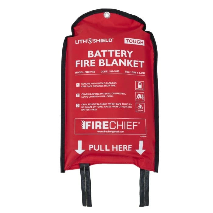 Firechief LithShield Tough Battery Fire Blanket 1.55 x 1.55m (FBBT155) | DIN 91489 Approved | Withstands Up to 1300°C | Lightweight & Easy to Use | Reduces Toxic Fumes | 5-Year Warranty