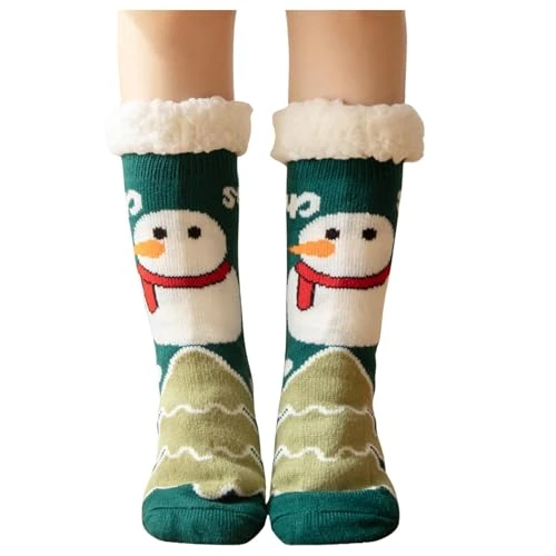 2025 Christmas Socks Ladies Floor Socks Socks Thick Velvet Home Sleep Socks Carpet Socks in Autumn and Winter (Green One Size)