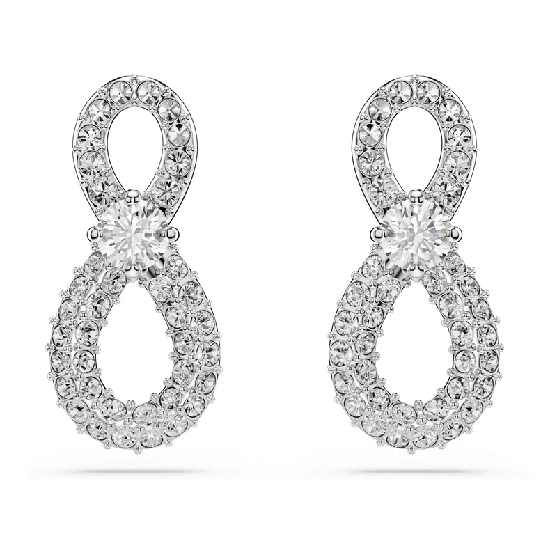 Swarovski Hyperbola Stud Earrings, Round Cut, Pavé, Infinity, White, Rhodium Plated