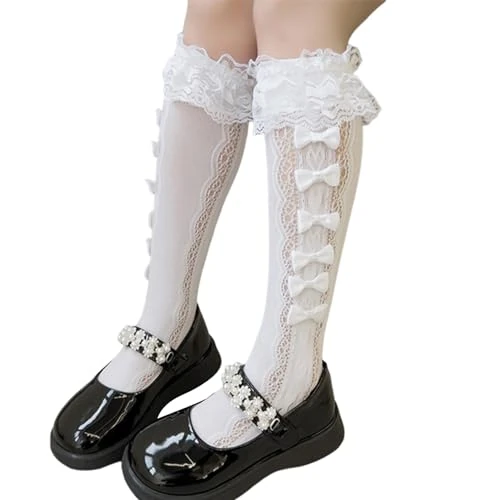 SXRQ Butterfly Bows Stockings - Hollowed Socks for School & Festivals