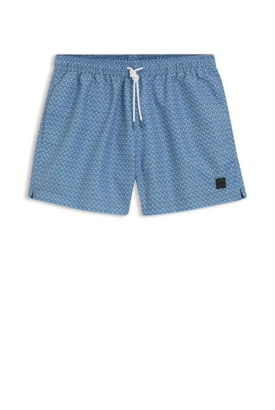 BOSS Printed Swim Shorts with Logo Badge Blue