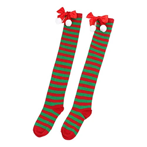 BRABOSTON Stockings for Women Christmas Green Red Bows Socks Over The Knee Long Socks Girls Socks