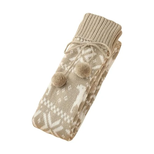 BRABOSTON Christmas Reindeer Pattern Knitted Over Knee Socks with Plush Balls Bowknot Thigh High Stockings Leg Warmers